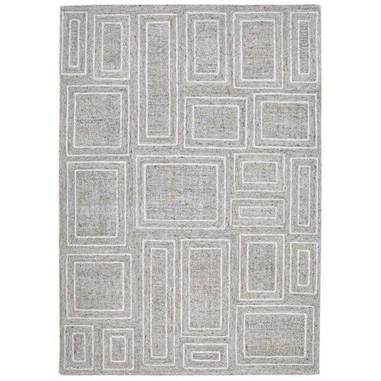 Bora 5 x 7 Area Rug, Geometric Pattern, Polyester Gray White Wool, Cotton By Casagear Home