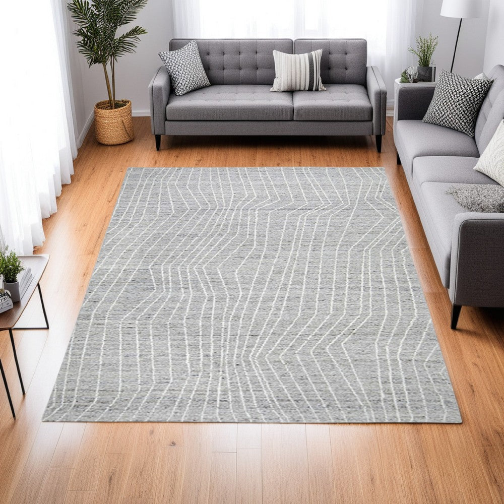 Ashley Veer 8 x 10 Area Rug, Abstract Pattern Polyester, Wool, Gray