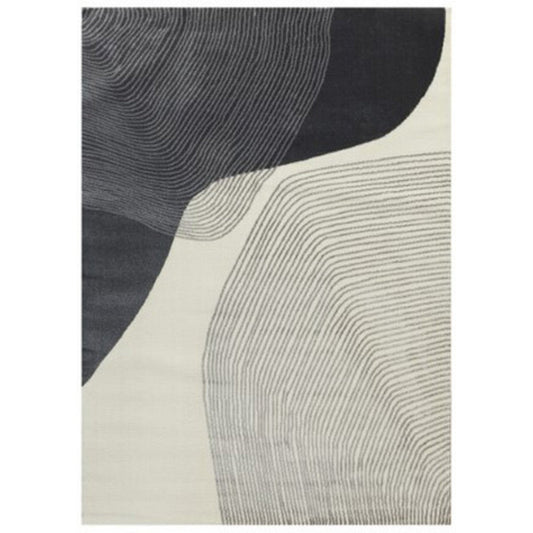 Veer 5 x 7 Area Rug, Linear Abstract Pattern, Polyester, Wool, Gray, Ivory By Casagear Home