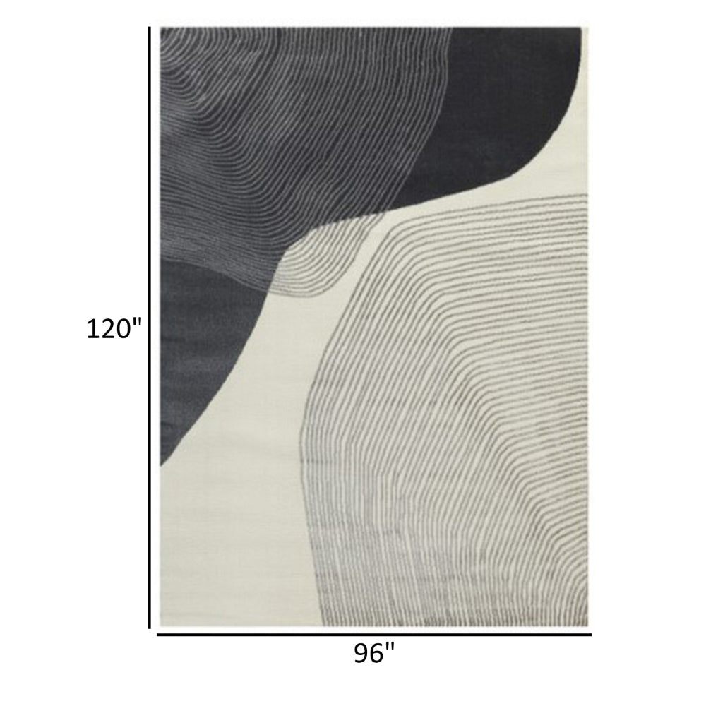 Rosy 8 x 10 Area Rug, Swirling Design Soft Pile Polyester, Black Gray Beige By Casagear Home