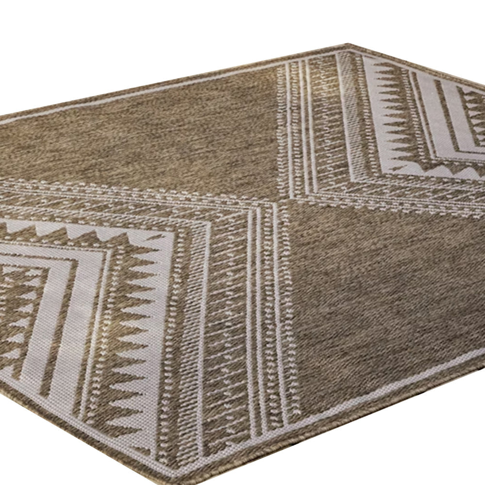 John 8 x 10 Area Rug, Indoor Outdoor, Tribal Prints, Brown, White Polyester By Casagear Home