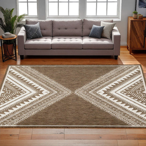 Ashley John 8 x 10 Area Rug, Indoor Outdoor, Tribal Brown, White