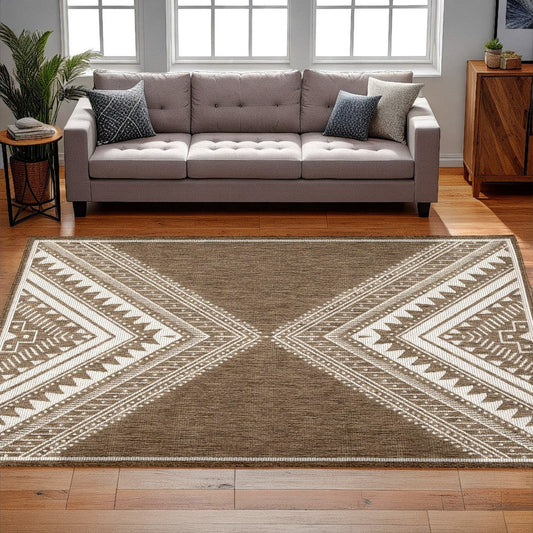 Ashley John 8 x 10 Area Rug, Indoor Outdoor, Tribal Brown, White