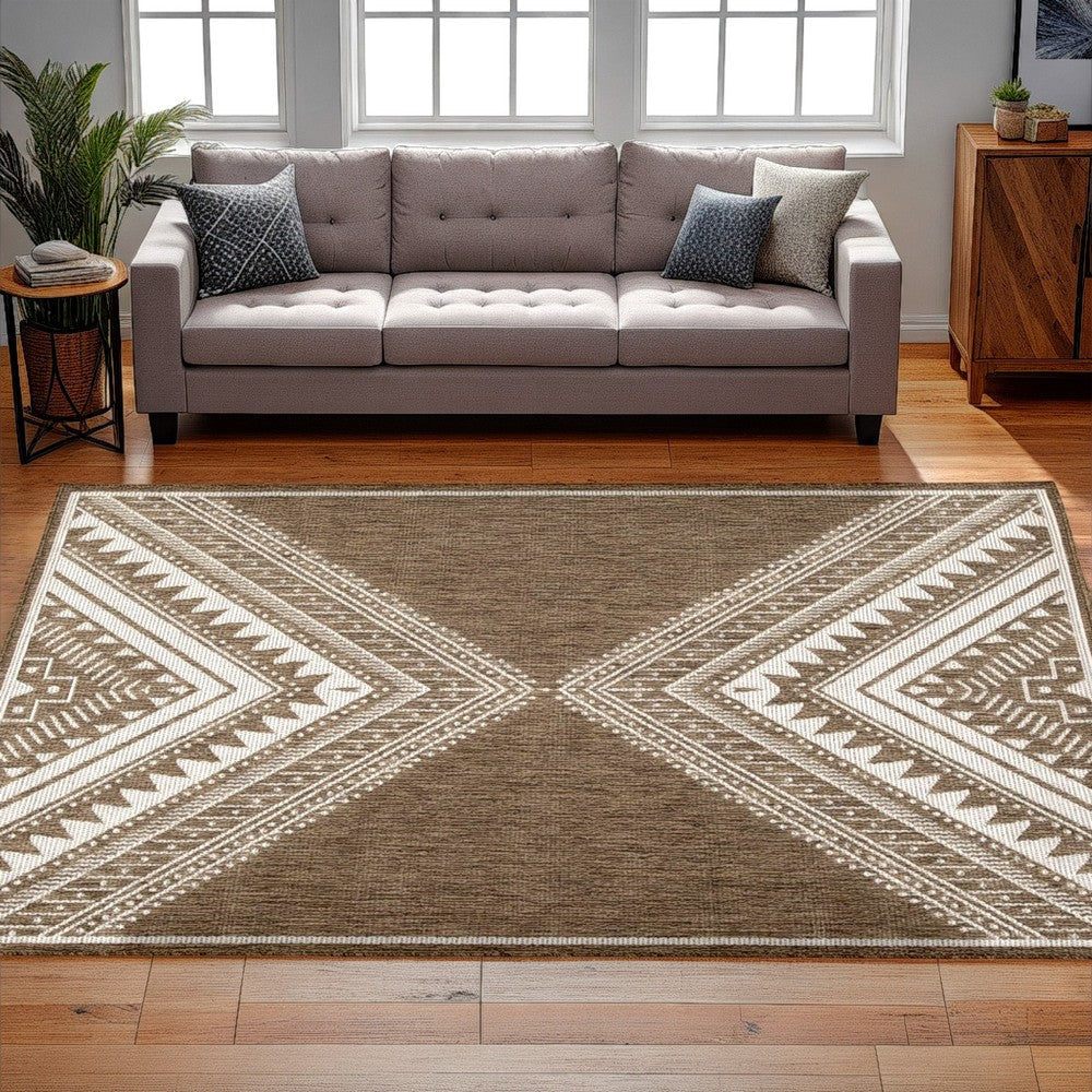 Ashley John 8 x 10 Area Rug, Indoor Outdoor, Tribal Brown, White