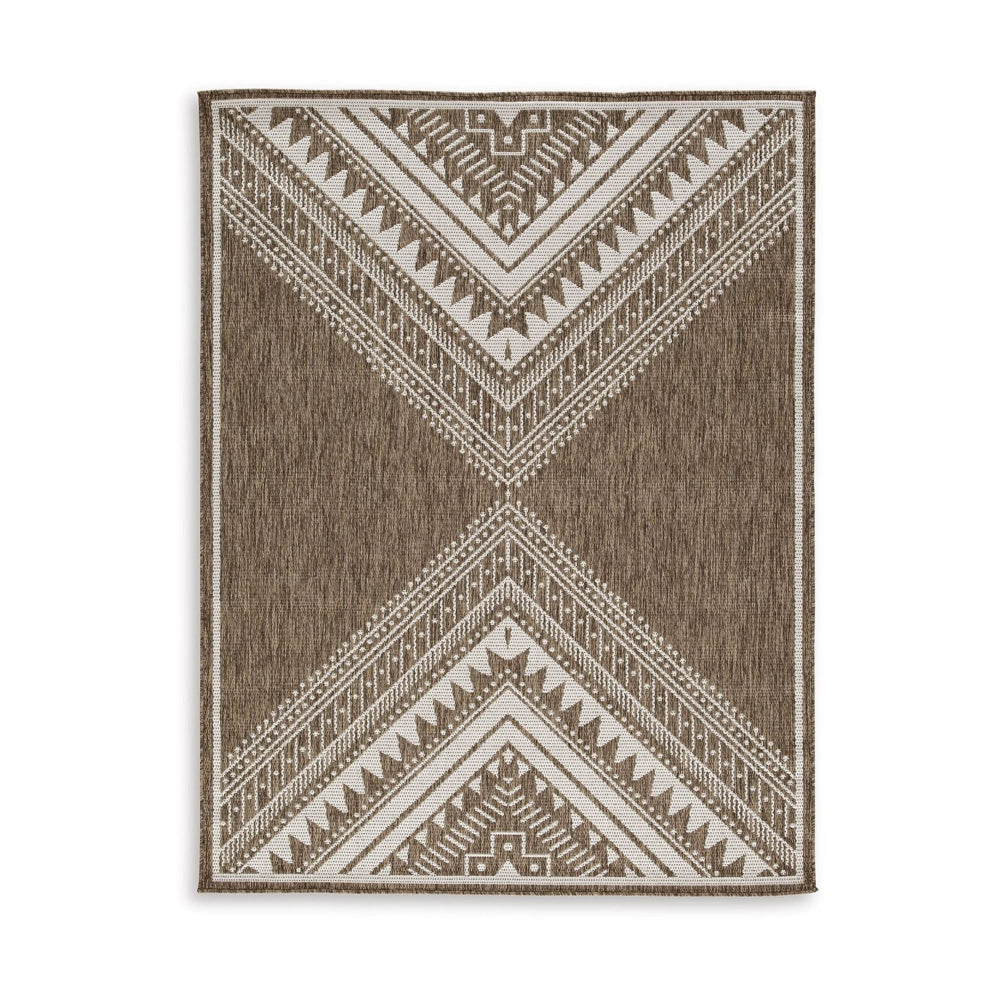 Ashley John 8 x 10 Area Rug, Indoor Outdoor, Tribal Brown, White