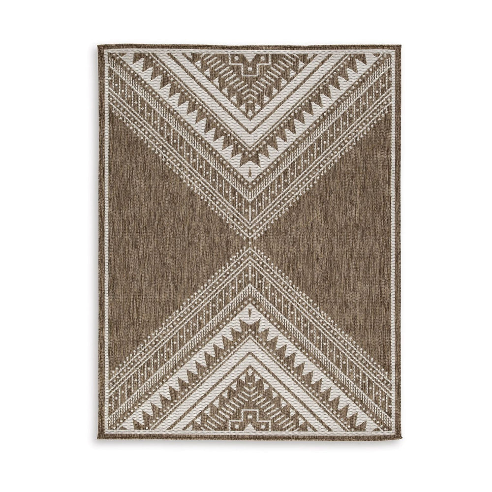 John 8 x 10 Area Rug, Indoor Outdoor, Tribal Prints, Brown, White Polyester By Casagear Home