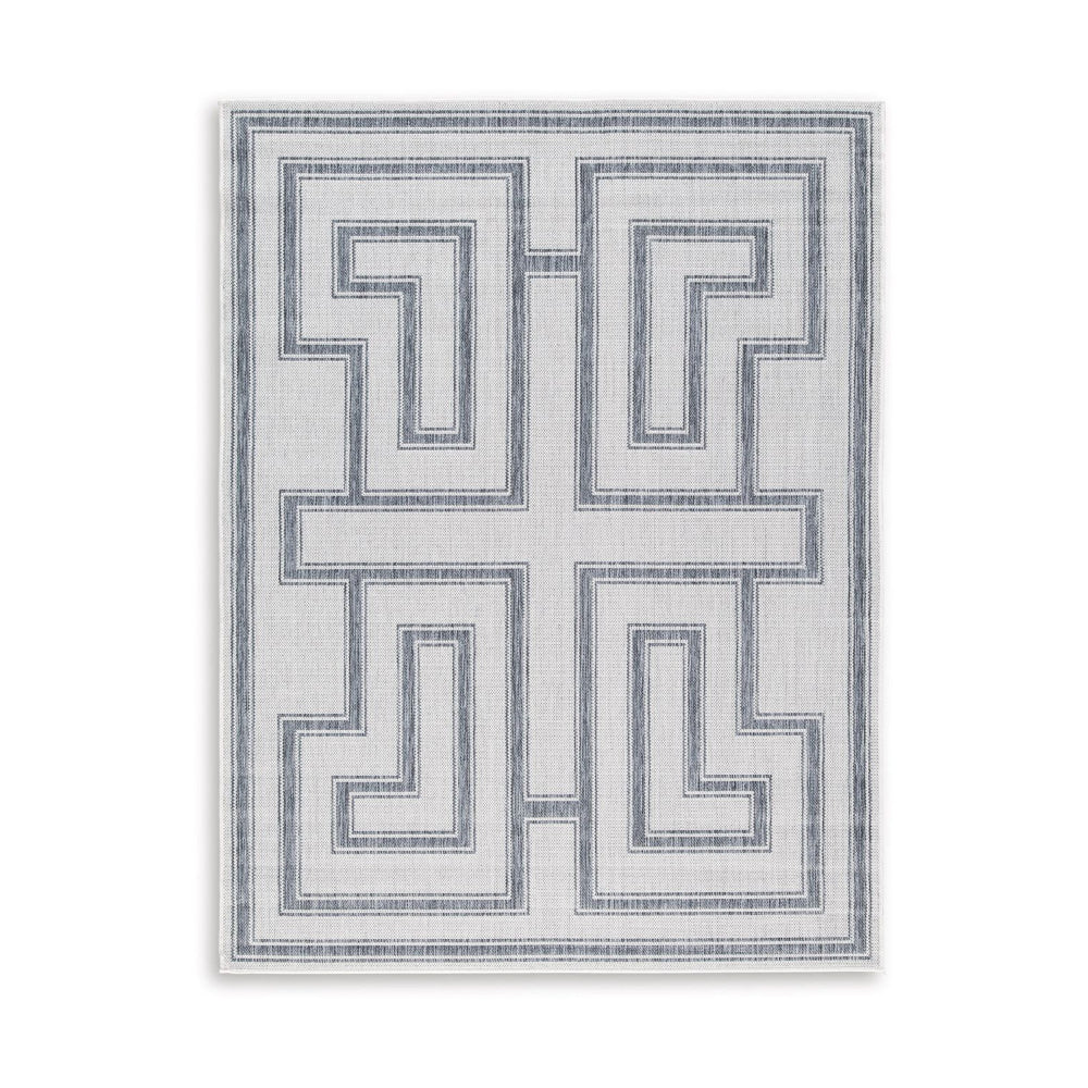 Martina 8 x 10 Area Rug, Indoor Outdoor Greek Key Design, Gray and Ivory By Casagear Home