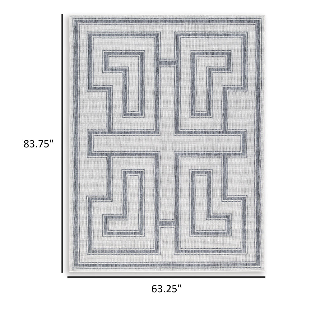 Martina 5 x 7 Area Rug, Indoor Outdoor Greek Key Design, Gray and Ivory By Casagear Home