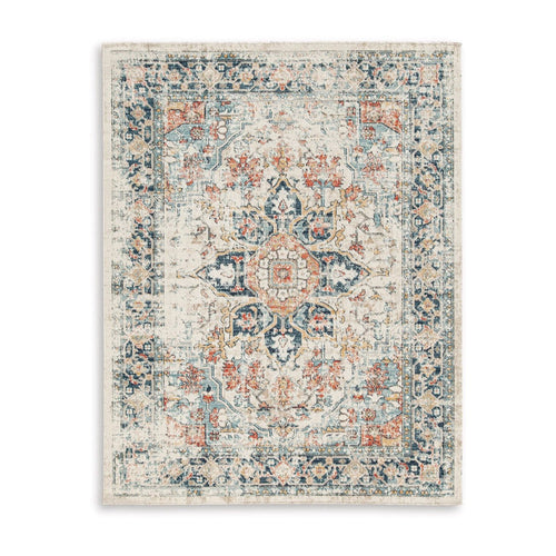 Ashley Jerry 8 x 10 Area Rug, Indoor Outdoor, Medallion, White, Orange by Casagear