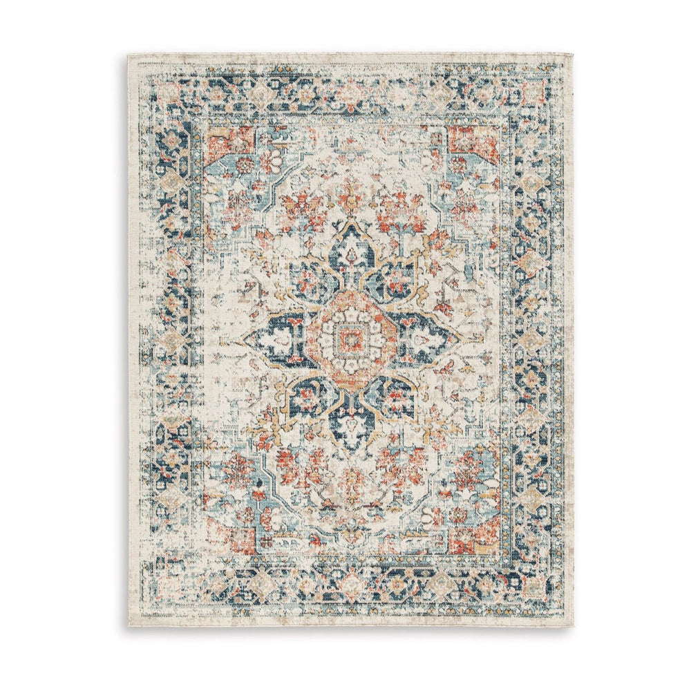 Ashley Jerry 8 x 10 Area Rug, Indoor Outdoor, Medallion, White, Orange by Casagear