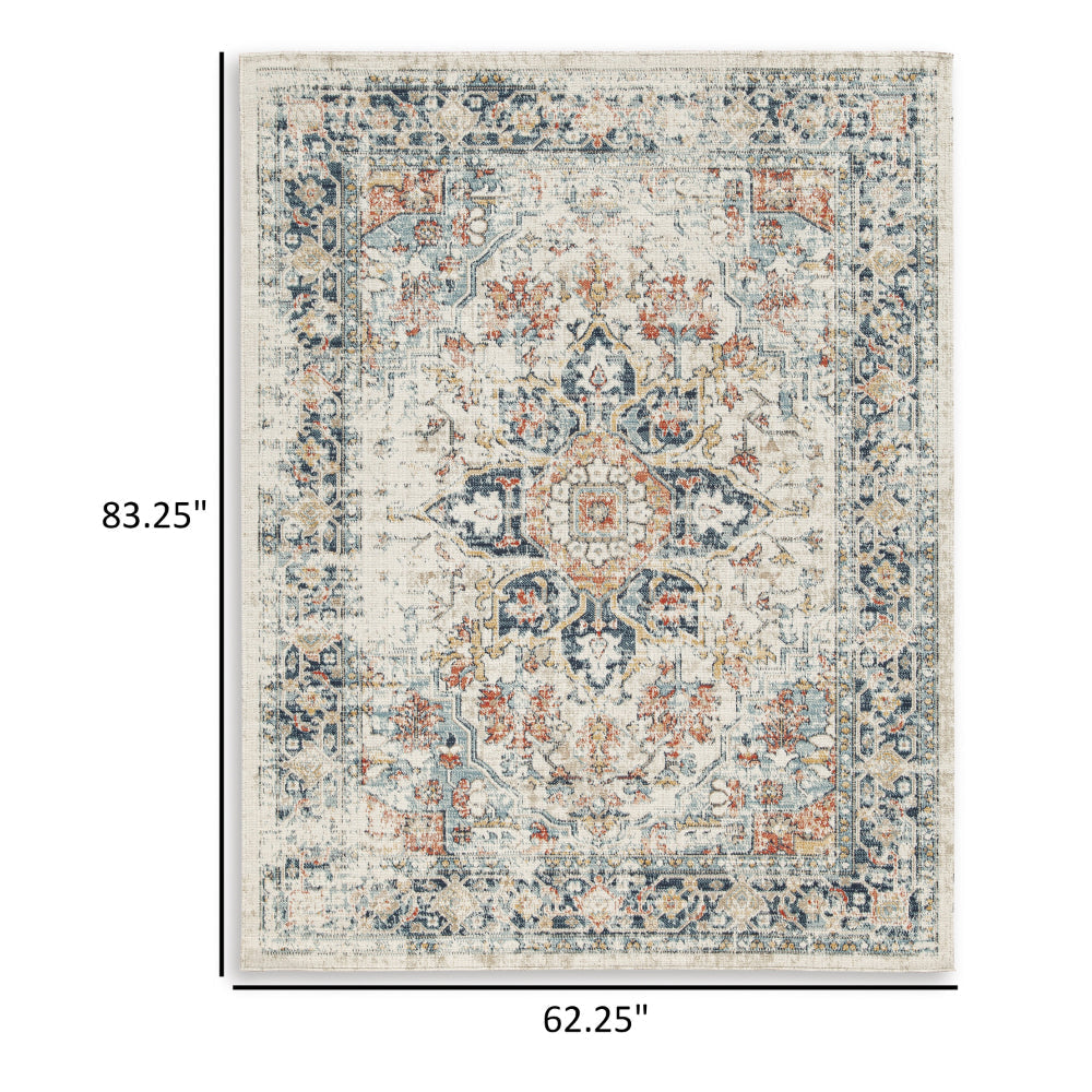 Jerry 5 x 7 Area Rug Indoor Outdoor Medallion Polyester Ivory Orange By Casagear Home BM318374