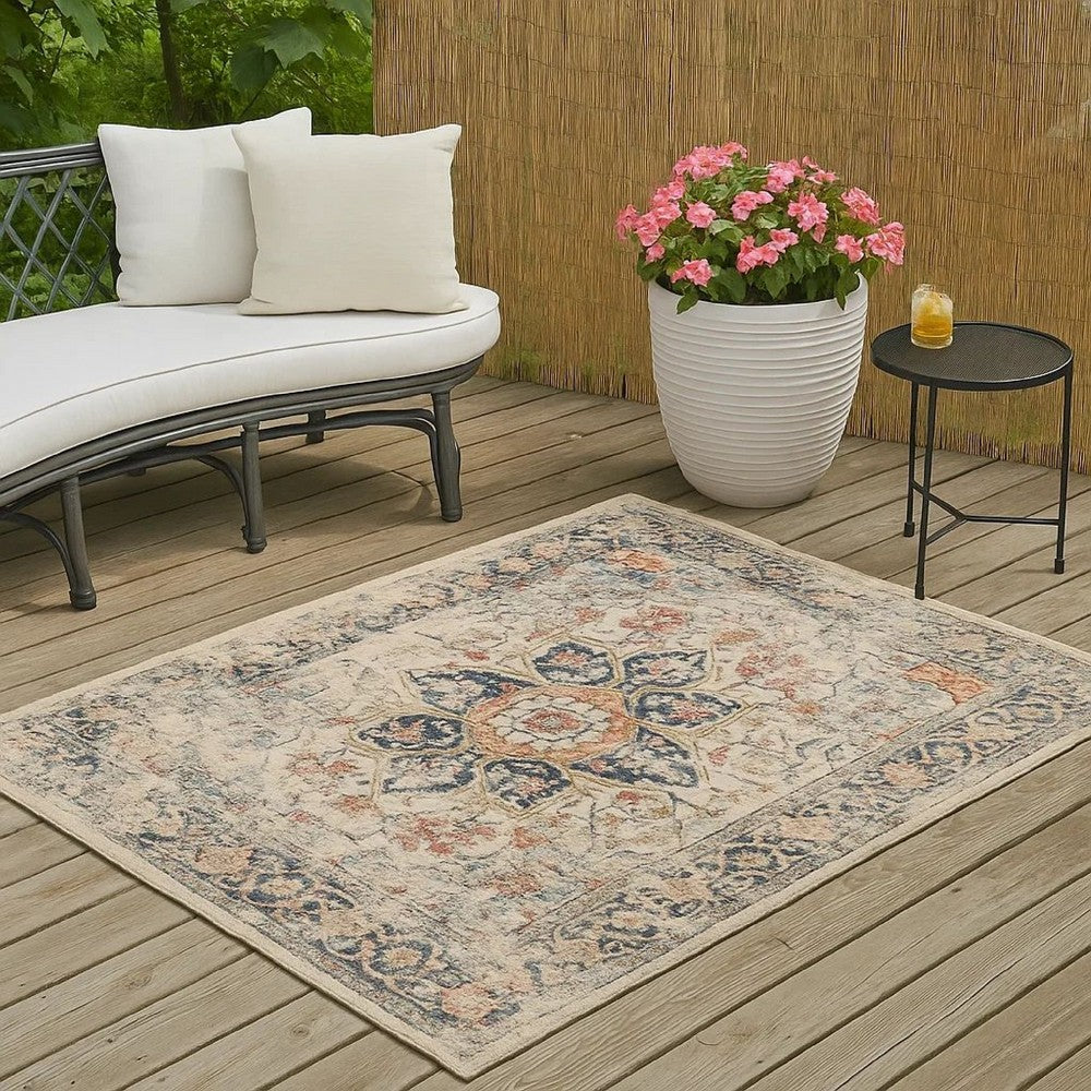 Ashley Jerry 5 x 7 Area Rug, Indoor Outdoor, Medallion, White, Orange by Casagear