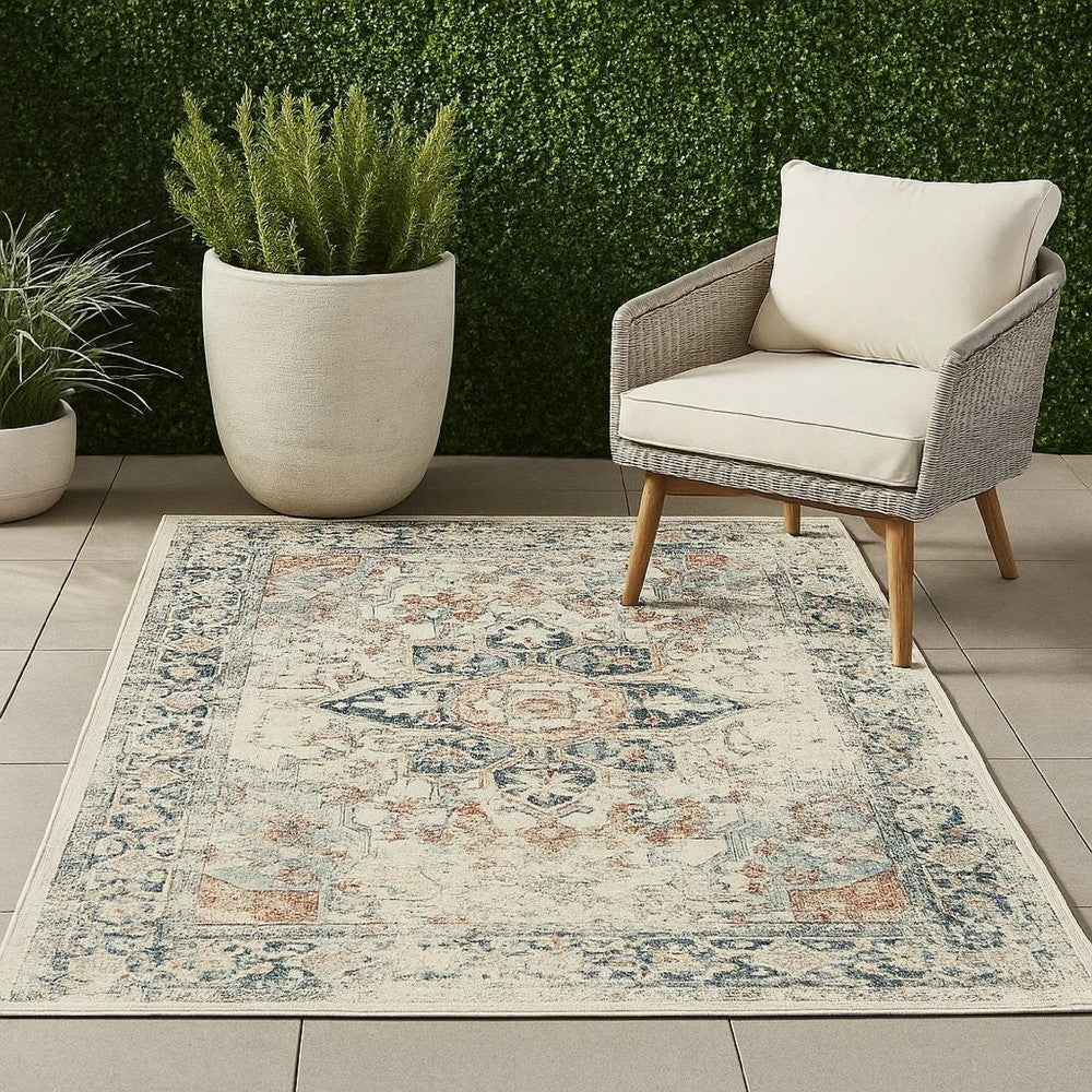 Ashley Jerry 5 x 7 Area Rug, Indoor Outdoor, Medallion, White, Orange by Casagear