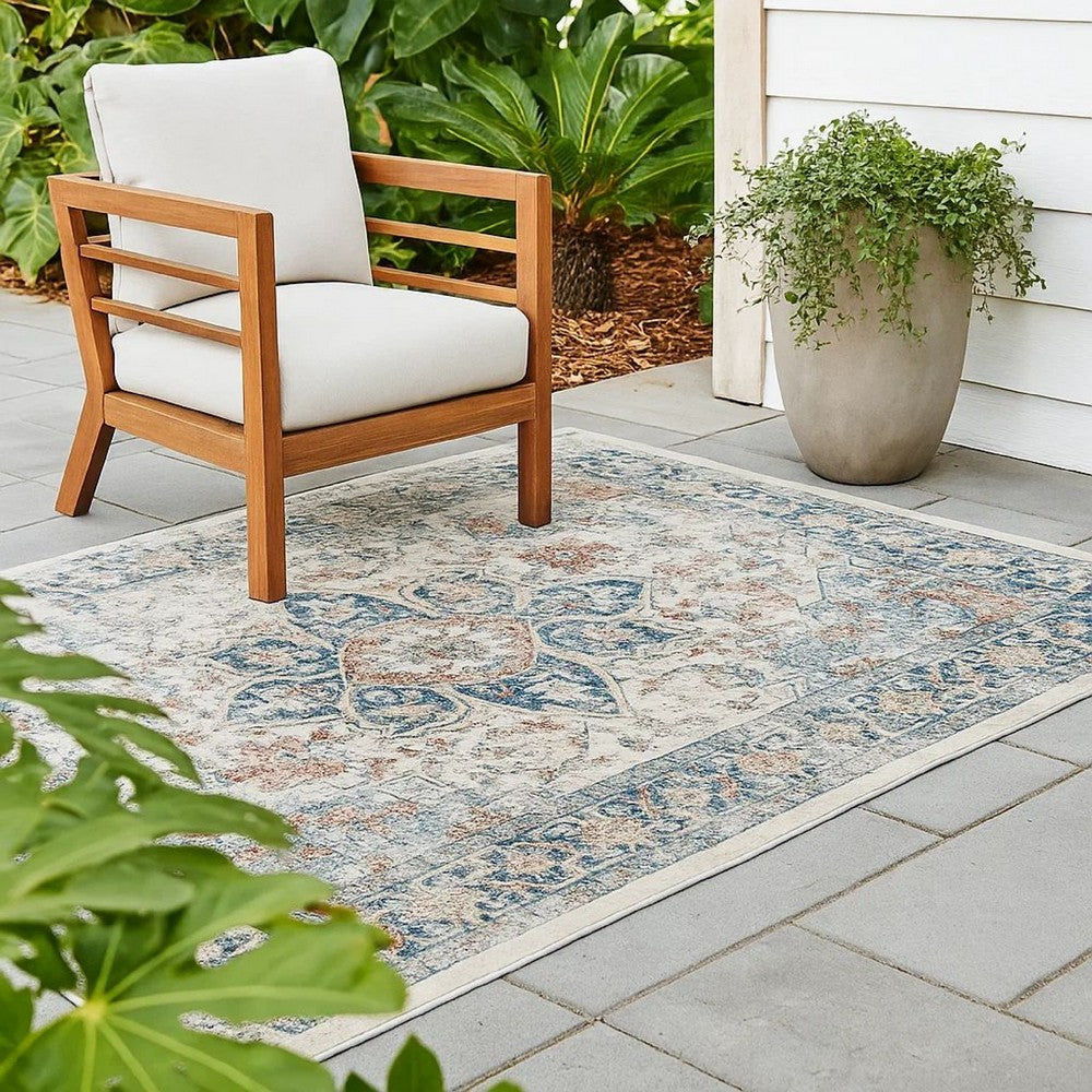 Ashley Jerry 5 x 7 Area Rug, Indoor Outdoor, Medallion, White, Orange by Casagear