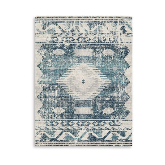 Daisy 8 x 10 Area Rug, Indoor Outdoor Persian Pattern, Polyester Gray, Blue By Casagear Home