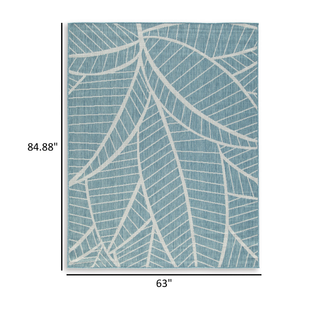 Chelsea 5 x 7 Area Rug, Indoor Outdoor, Botanical, Aqua, Ivory, Latex By Casagear Home