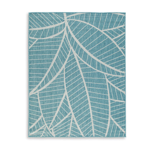 Ashley Chelsea 5 x 7 Area Rug, Indoor Outdoor, Botanical Aqua Ivory