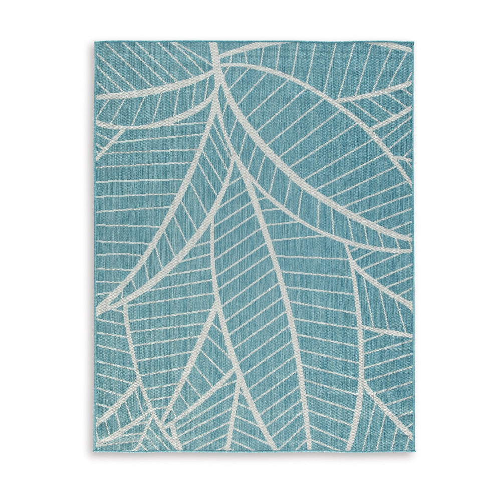 Ashley Chelsea 5 x 7 Area Rug, Indoor Outdoor, Botanical Aqua Ivory