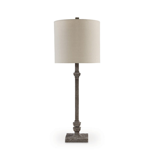 Leve 33 Inch Accent Lamp, Drum Hardback Shade, Gray Turned Metal Base By Casagear Home