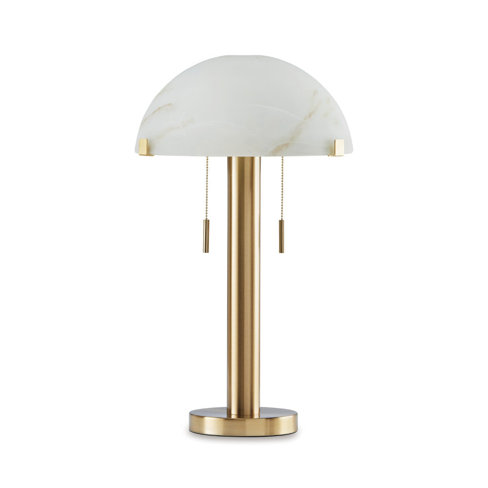 Sein 22 Inch Table Lamp, Double Pull Chain Switch, Glass Dome Shade, Brass By Casagear Home