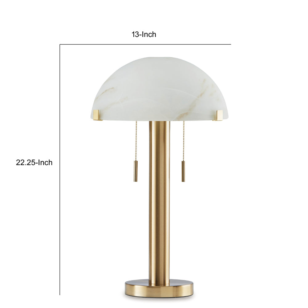 Sein 22 Inch Table Lamp, Double Pull Chain Switch, Glass Dome Shade, Brass By Casagear Home