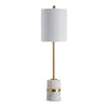 Joen 31 Inch Modern Table Lamp, Round White Terrazzo Base, Gold Brass Metal By Casagear Home