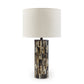 Foer 27 Inch Table Lamp Cream Drum Fabric Shade Black Brown Resin Base By Casagear Home BM318384