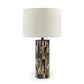 Foer 27 Inch Table Lamp, Cream Drum Fabric Shade, Black Brown Resin Base By Casagear Home