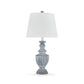 Rick 32 Inch Table Lamp, White Empire Fabric Shade, Turned Blue Terracotta By Casagear Home