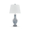 Rick 32 Inch Table Lamp, White Empire Fabric Shade, Turned Blue Terracotta By Casagear Home