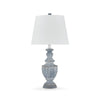 Rick 32 Inch Table Lamp, White Empire Fabric Shade, Turned Blue Terracotta By Casagear Home