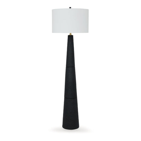 Boe 69 Inch Floor Lamp, White Drum Shade, Black Tapered Cone Resin Base By Casagear Home