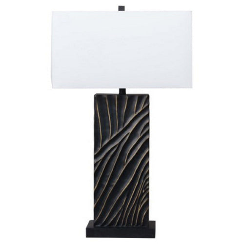 Ashley Len 34" Table Lamp, White Shade, Unique Lined Black Base