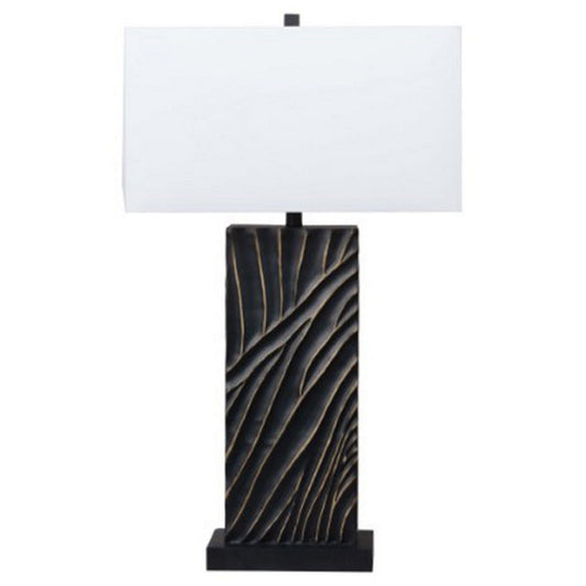 Ashley Len 34" Table Lamp, White Shade, Unique Lined Black Base