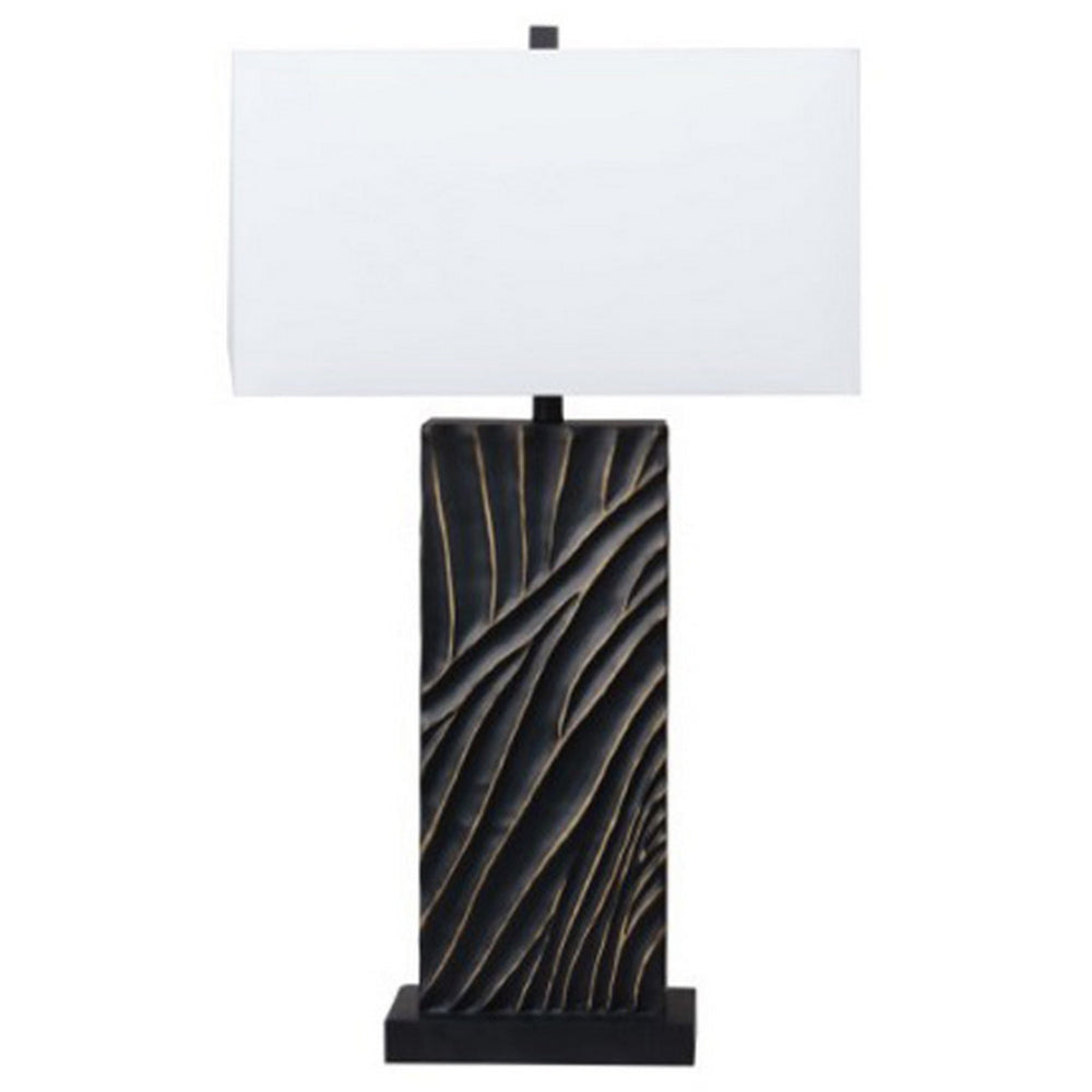 Ashley Len 34" Table Lamp, White Shade, Unique Lined Black Base