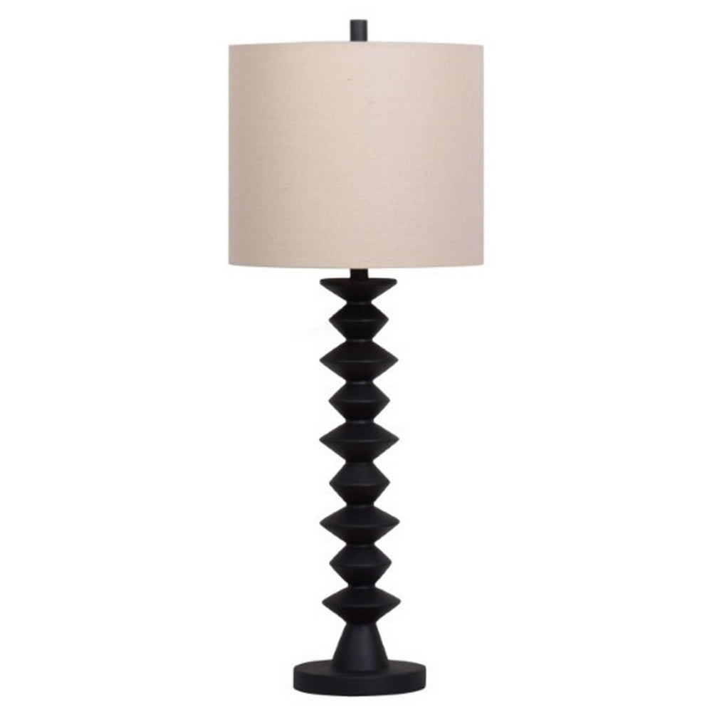 Ando Buffet Table Lamp, Black Turned Fishbone Base, Drum Shade  By Casagear Home