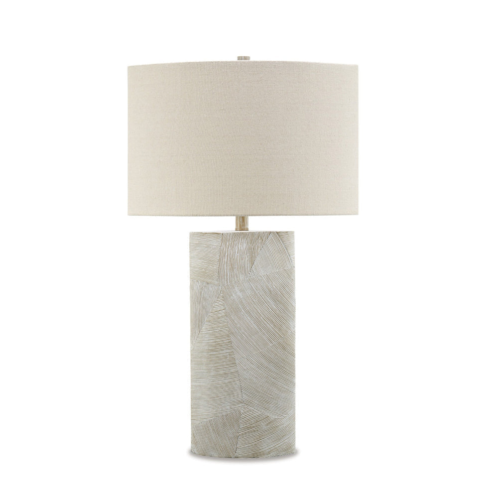 Bard 30 Inch Table Lamp Accent Cylindrical Base Ivory Oval Fabric Shade By Casagear Home BM318393