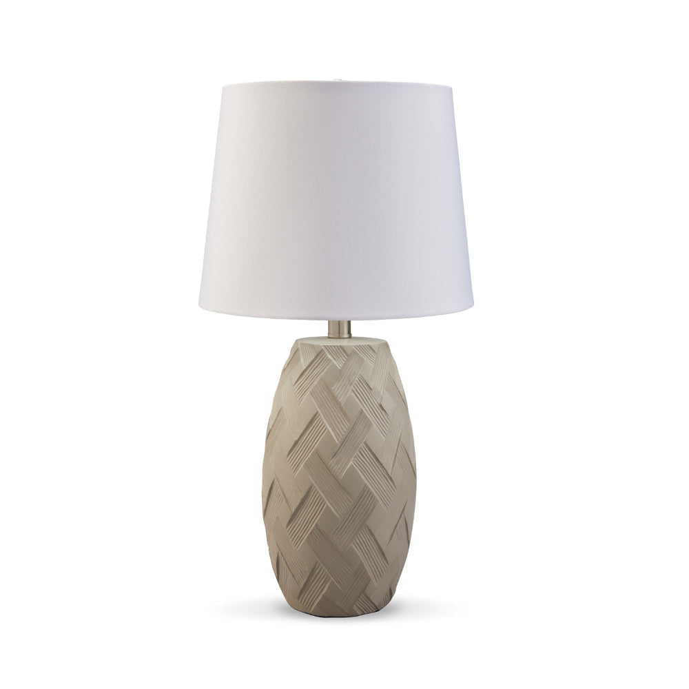 Ner Table Lamp Set of 2 White Drum Shade Angled Embossed Taupe Base By Casagear Home BM318397