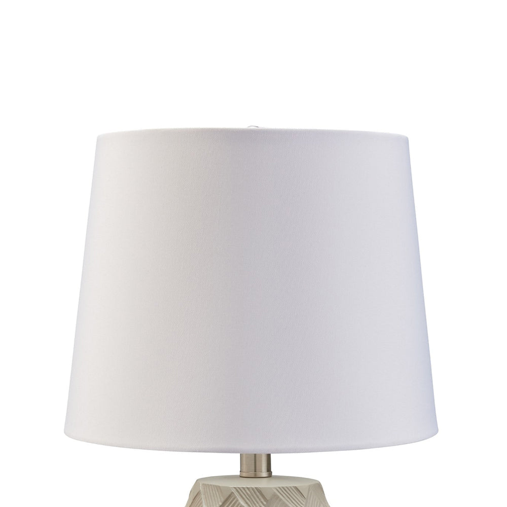 Ner Table Lamp Set of 2 White Drum Shade Angled Embossed Taupe Base By Casagear Home BM318397