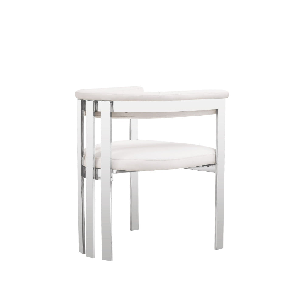 Cid Tayc 25 Inch Dining Chair, White Faux Leather, Stainless Steel Frame By Casagear Home