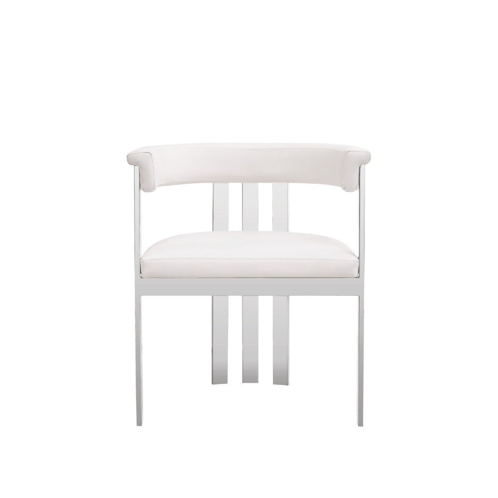 Cid Tayc 25 Inch Dining Chair, White Faux Leather, Stainless Steel Frame By Casagear Home