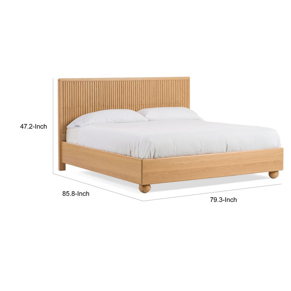 Cid Joya King Bed Panel Headboard Rounded Natural Brown Solid Oak Wood By Casagear Home BM318402