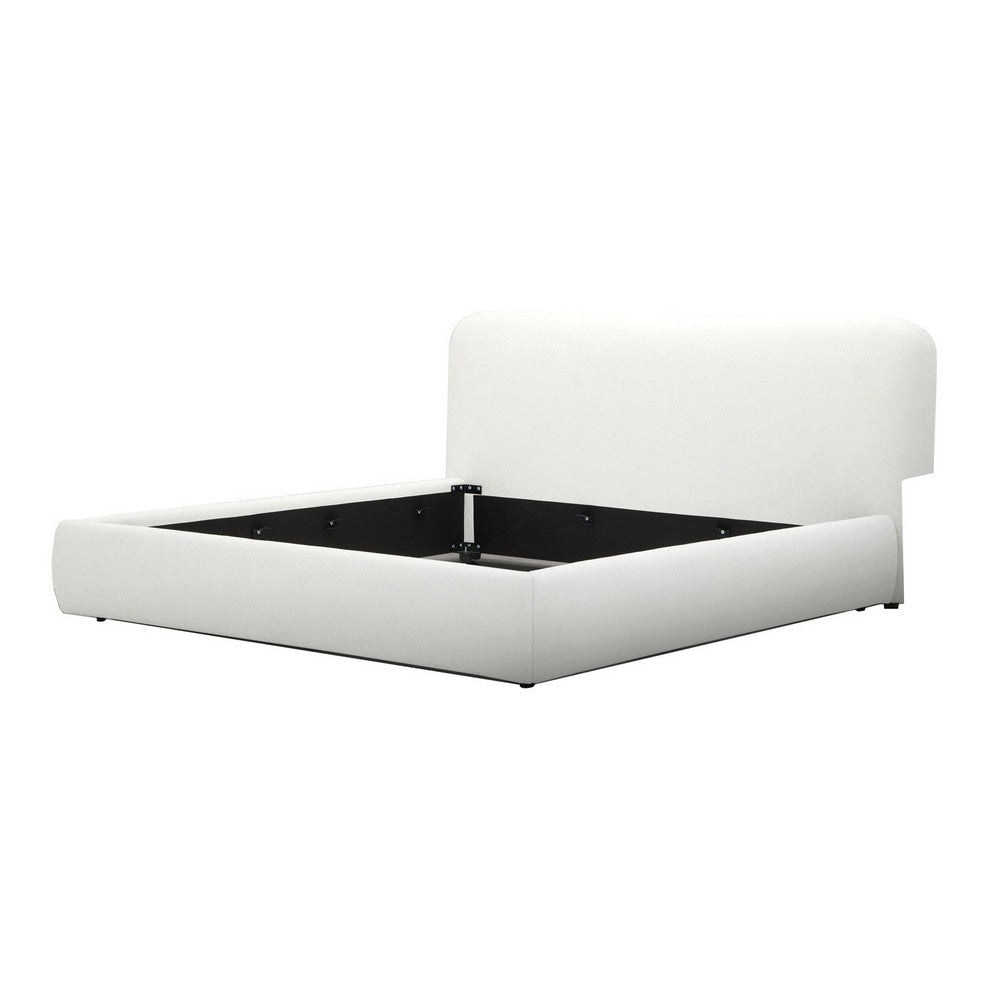 Cid Iser King Bed, Ivory Polyester Upholstery, Foam Filling, Metal Frame  By Casagear Home