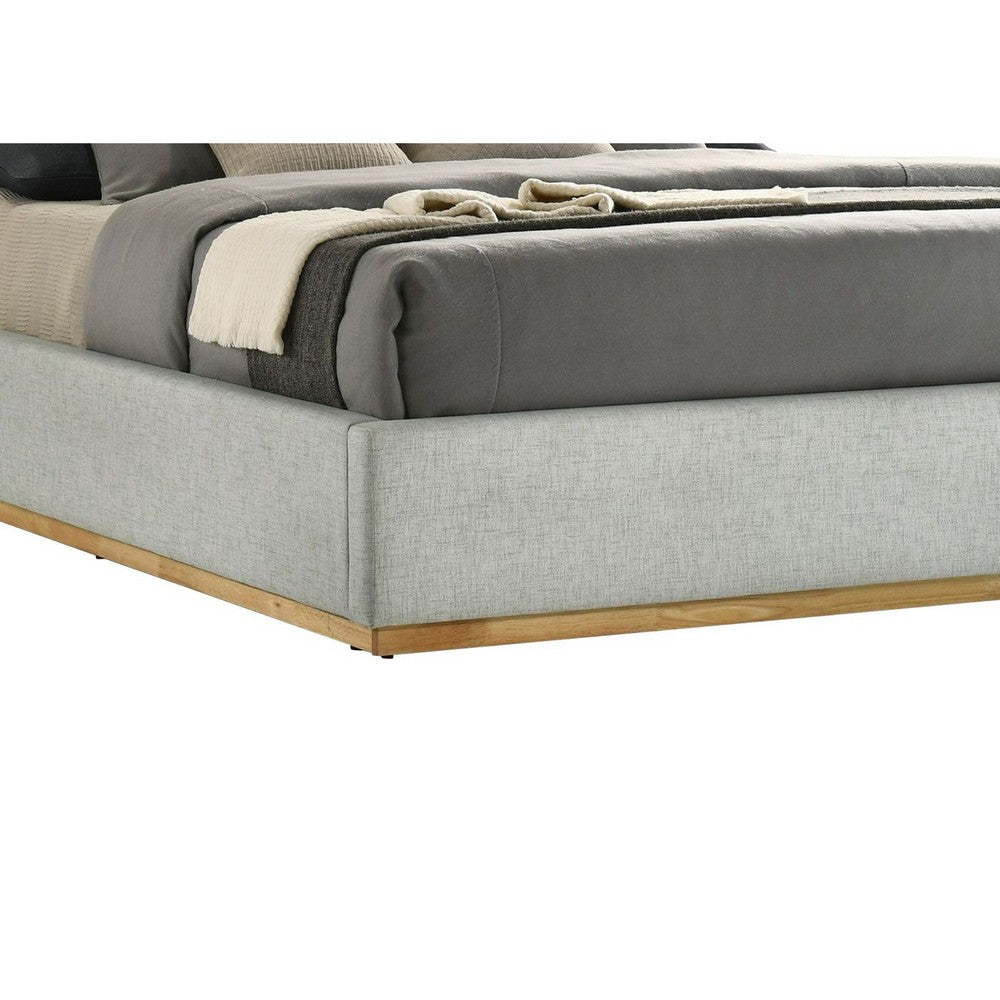 Noe Malia King Size Bed, Gray Polyester Upholstery, Natural Wood Frame By Casagear Home