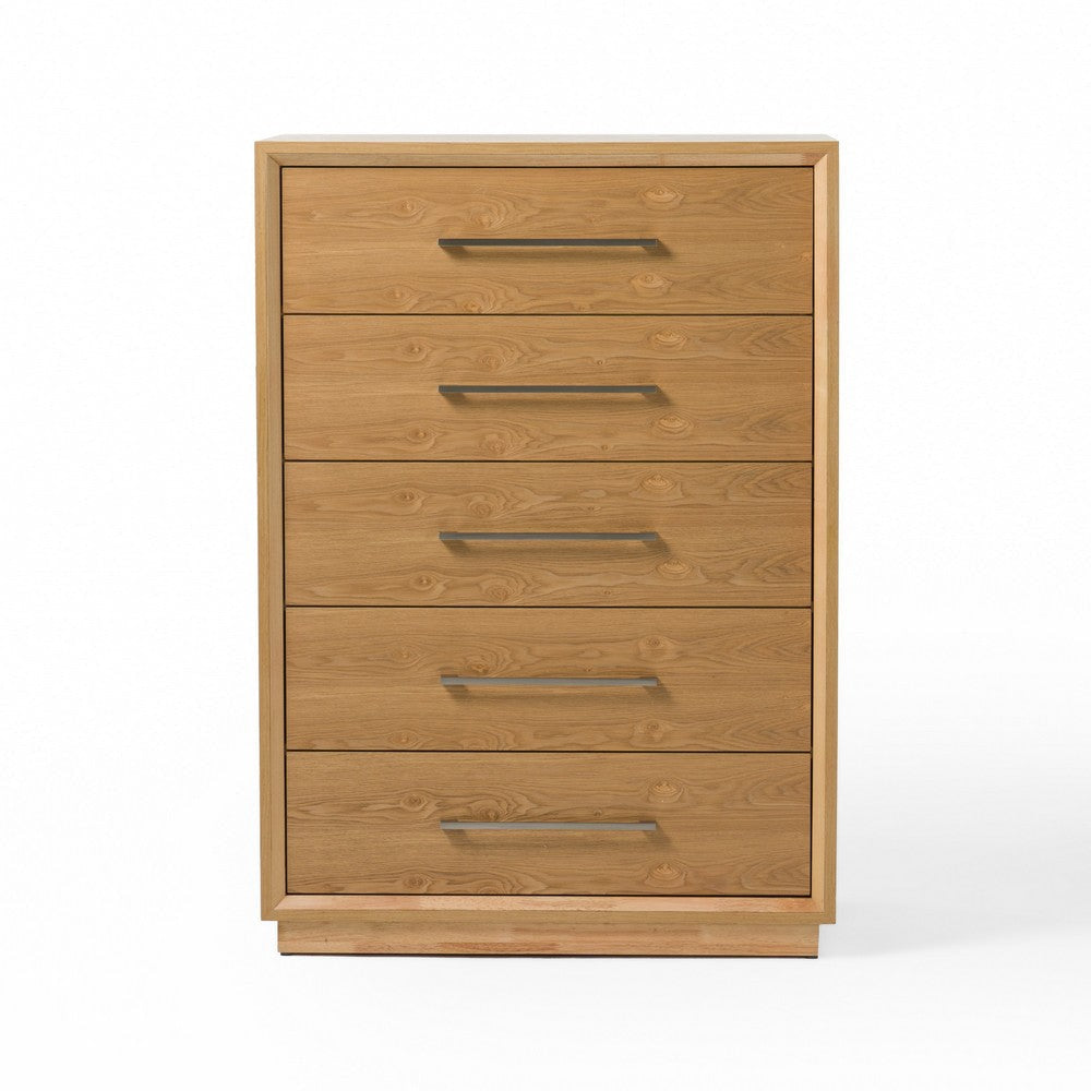 Noe Malia Tall Dresser Chest 5 Drawers Nickel Natural Brown Solid Wood By Casagear Home BM318412