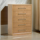 Noe Malia Tall Dresser Chest 5 Drawers Nickel Natural Brown Solid Wood By Casagear Home BM318412