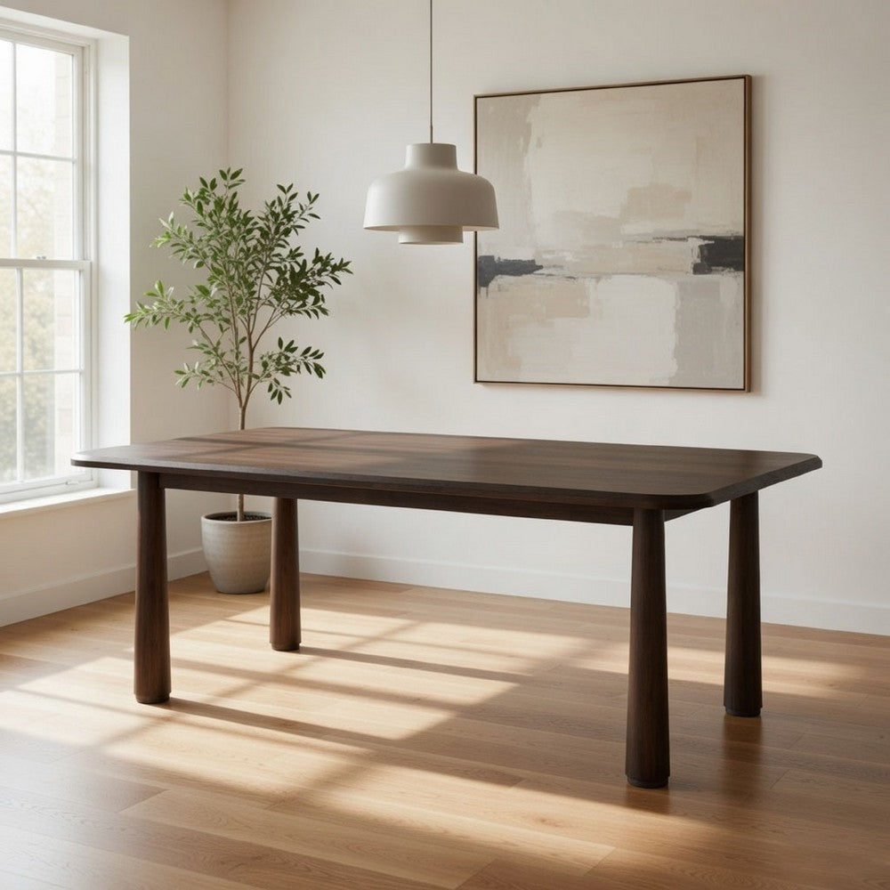Cid Seby 87 Inch Dining Table, Rectangular Top, Espresso Brown Solid Wood By Casagear Home