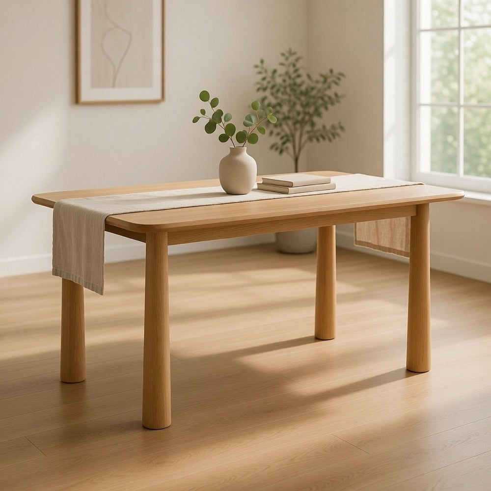Cid Seby 71 Inch Dining Table, Rectangular Top, Natural Brown Solid Wood By Casagear Home