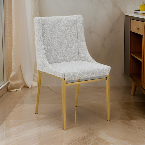 Cid Kinn 19 Inch Dining Chair Set of 2, Light Gray Polyester, Brass Steel By Casagear Home