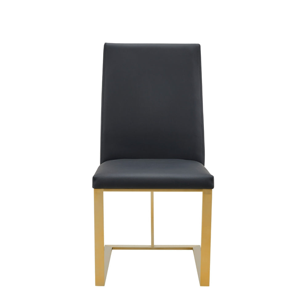 Cid Anki 19 Inch Dining Chair Dark Gray Faux Leather Brass Steel Finish By Casagear Home BM318431